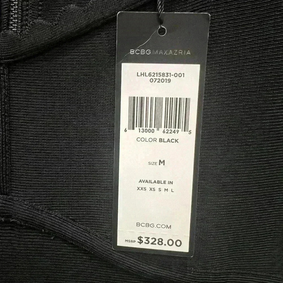 NWT-BCBGMaxAzria Bodycon Black Midi Dress Scalloped- Size Medium - Picture 7 of 9